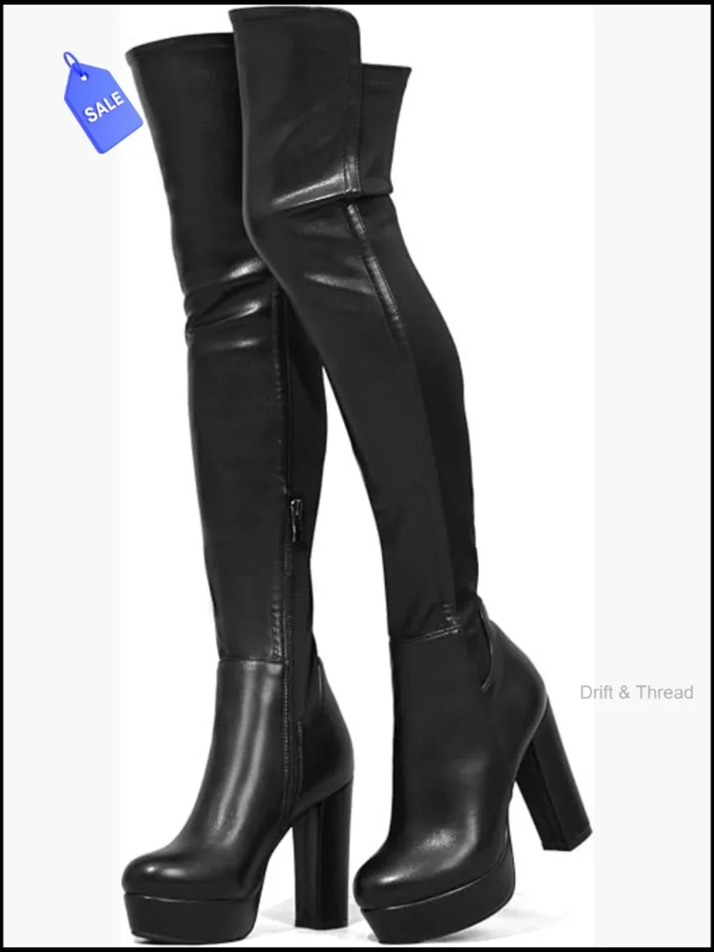 Over the Knee Boots Chunky Heel Platform Side Zipper